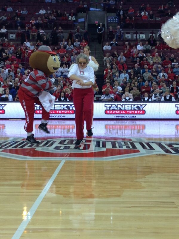 Brutus_Buckeye's tweet photo. Grandma goes Gangnam over @OhioState_WBB thrilling 65-59 2OT victory over Wisconsin #GoBucks http://t.co/XFCoqdLT
