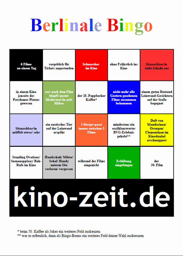 kinozeit's tweet photo. Für eifrige Besucher der #Berlinale haben wir das #Berlinale-Bingo entwickelt :-) http://t.co/LZT5J7Je