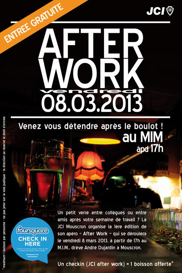 Apéro AFTERWORK au M.I.M. le 8/3 - rejoignez l'événement sur Facebook on.fb.me/V3dABe #afterwork #jci #mouscron