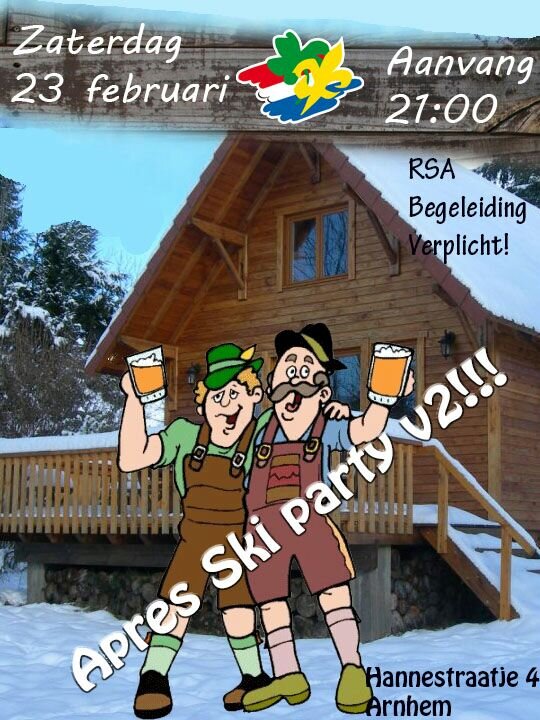 Apres ski feest bij de <a href="/Schutgraaf/">Schutgraaf Arnhem</a> zaterdag 23 februari. Hannesstraatje 4, Arnhem. Roverscouts, plusscouts, explorers