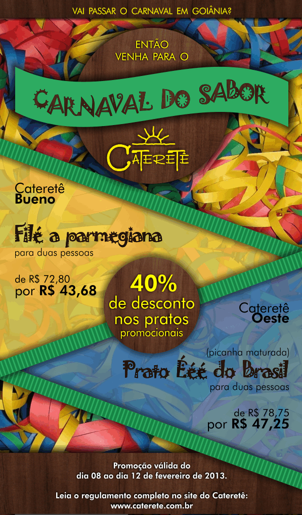Caterete's tweet photo. Entre no site http://t.co/TutjQqmw e se cadastre, Carnaval com 40% de desconto em dois pratos é no Cateretê - http://t.co/ilxn3flS