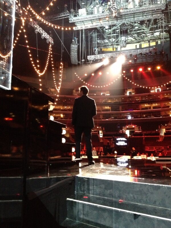 RyanSeacrest's tweet photo. nah just hanging lights RT @Wildaboutmusic: @RyanSeacrest rehearsing for @TheGRAMMYs or running for President? http://t.co/DQ8cTWy2