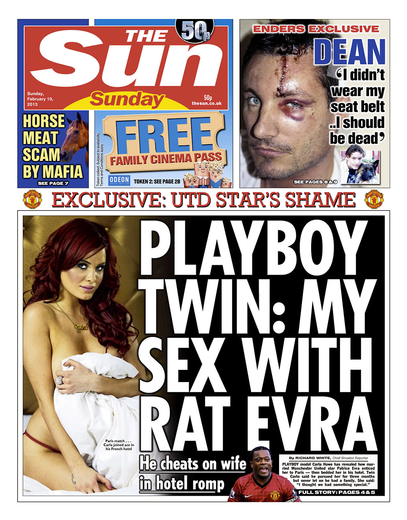 X 上的Sky News：「THE SUN ON SUNDAY FRONT PAGE Playboy twin my sex with rat Evra #skypapers 