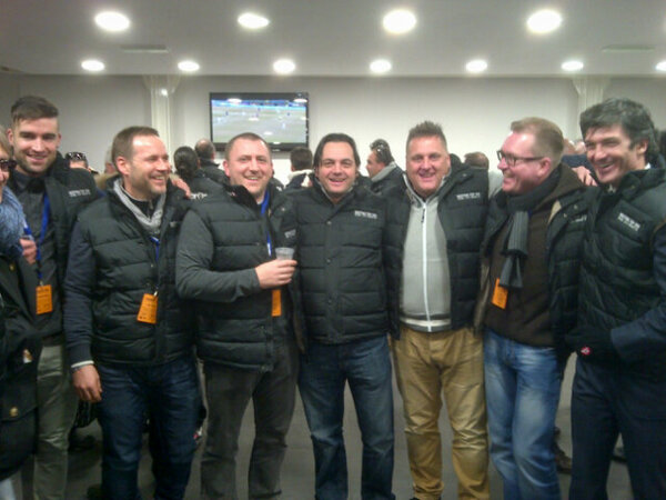 raypenns's tweet photo. Welsh, English, Finnish and our Macron Chief Executive !! Champers is disgusting but flowing #drinkanything http://t.co/Ny7DVmxU