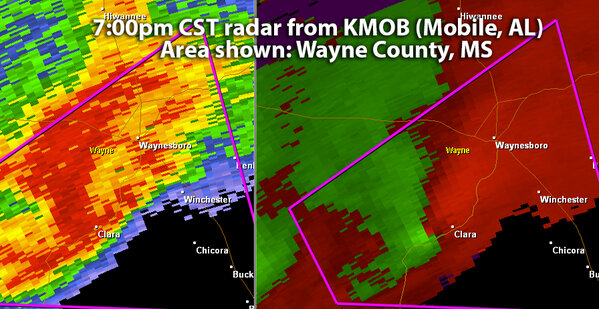 Tornado may be striking Clara, MS now (7:03pm CST). Another tornado just missed south of them earlier.
