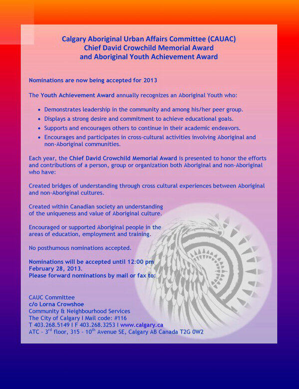 Calgary Aboriginal Urban Affairs Committee (CAUAC) (@_cauac) on Twitter photo Deadline for Aboriginal Youth Achievement & Chief David Crowchild Awards is Feb 28!  retweet, pls <a href="/cityofcalgary/">City of Calgary</a> !! Deadline for Aboriginal Youth Achievement & Chief David Crowchild Awards is Feb 28!  retweet, pls <a href="/cityofcalgary/">City of Calgary</a> !!