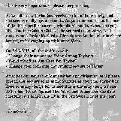 francesmilana's tweet photo. RT If you want Taylor see happy :) #StayStrongTaylorSwift @taylorswift13 http://t.co/rGyMN7wFnB