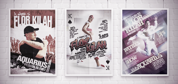TinBacicDesign's tweet photo. Few posters that I designed for  HipHopFestival, better known as "a Tribute to FLOR KILAH". http://t.co/2wXVvJKIUa