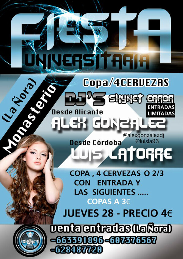 skyneterror1's tweet photo. FIESTA UNIVERSITARIO JUEVES 28 4€ @Alexgonzalezdj @BiblioUcam @InformerUCAM @GATOUCAM http://t.co/GndK1bId0R