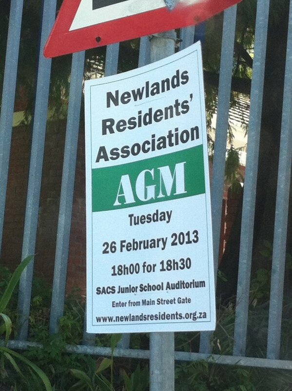 digs_kallis's tweet photo. The JK will be attending the Newlands residents AGM on Tues the 26th of Feb.  DM any issues you'd like us to raise http://t.co/H5v6ZrCKsK
