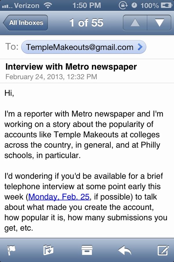 TempleMakeouts's tweet photo. I guess #TempleMakeouts is getting pretty popular #NewspaperInterview http://t.co/Q5eWcZv7Wf