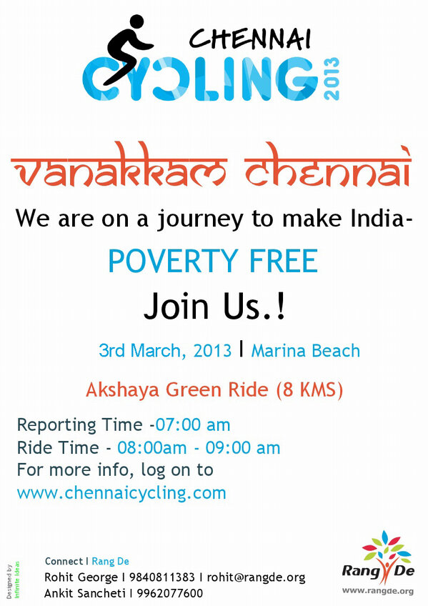 WeAreRangDe's tweet photo. Mark your calendars! Ride with the @RangDe #Chennai Chapter to fight Poverty in India on 3rd March! http://t.co/WbiwtjyKEF