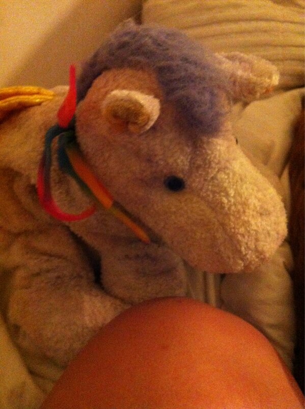 kelli_leanne's tweet image. Found my favorite stuffed animal from when I was a kid 🐎 her names rainbow. Hahaha #iwasweird