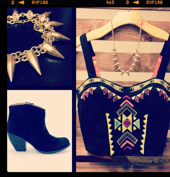 Modocat's tweet image. Tribal bustier, spiked necklace, &amp;amp; cowboy ankle booties--for the Hipster Cowgirl in all of us! Yeehawww! ♥