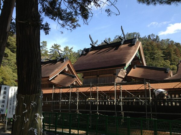 kyabakei's tweet photo. 新しくなった出雲大社の本殿がちらっと見えます http://t.co/QIus6DSr