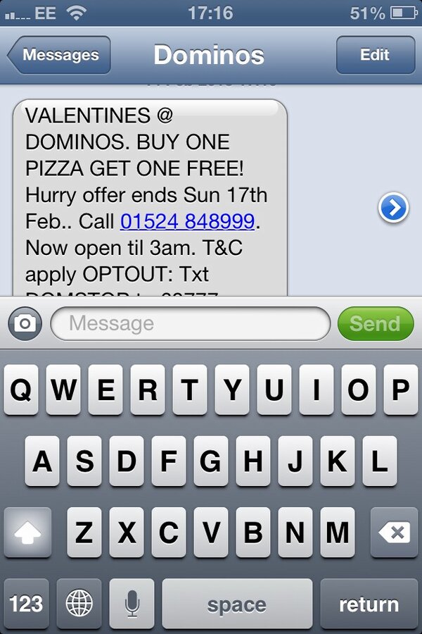 DannySimpson91's tweet image. Just got a txt off Dominoes valentines special hahaa #rathernot