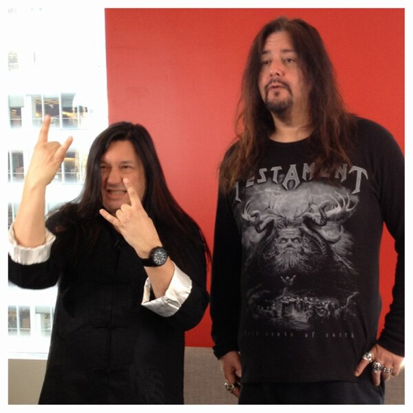 vevo_rock's tweet photo. Gene and Eric from @testamentband dropped by #VEVOHQ today to chat about their fav music vids. \\m// http://t.co/2GcRM67Q