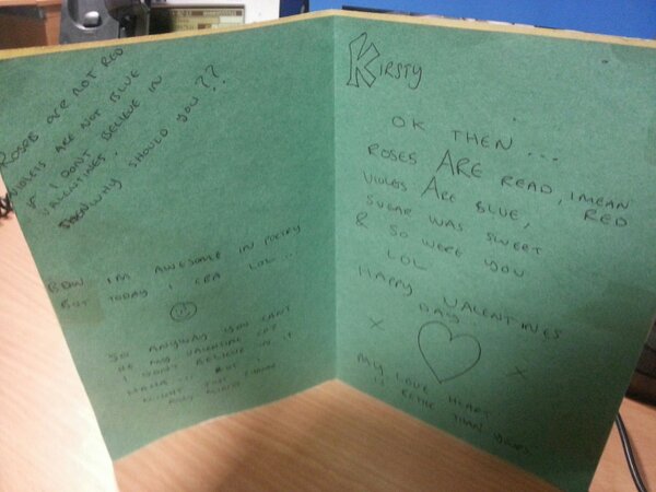 foxy747's tweet photo. @ZohibRamzan thanks for my cute valentines card #cutie #valentines #workfun http://t.co/IeFVvQjc