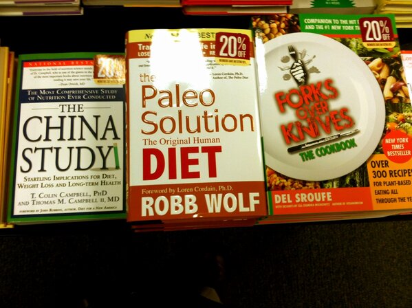 robbwolf's tweet photo. “@woodycrenshaw: I'm sure @robbwolf had this placement in B&N in mind when he wrote #ThePaleoSolution. http://t.co/GWgPv0WB” not really!