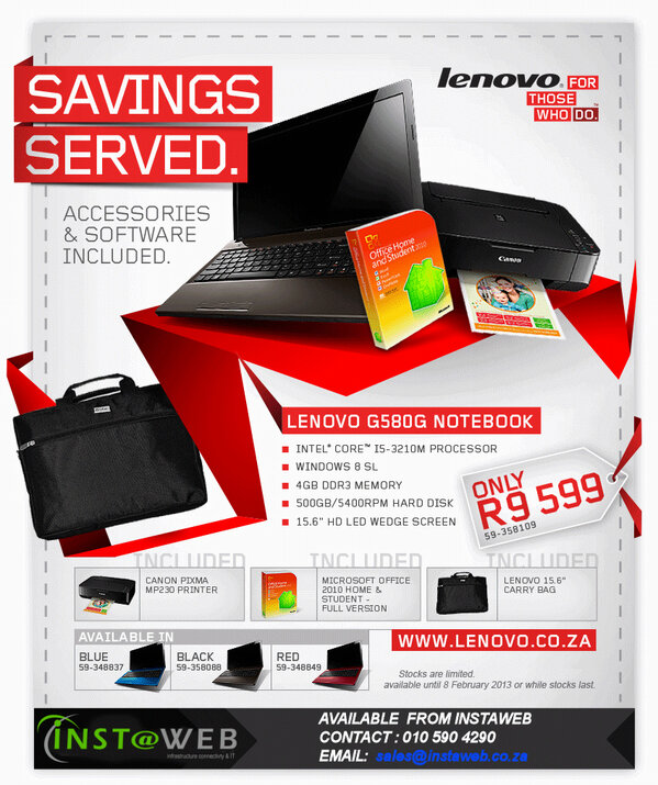instawebcc's tweet image. Monthly Special on Lenovo Laptop Bundles,While stocks last.Contact us Sales@instaweb.co.za #Lenovo #Laptops #Specials