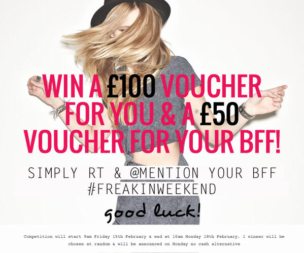 MrNiMichi's tweet photo. RT @missguidedcouk: #FREAKINWEEKEND WIN a £100 voucher 4U &amp; £50 for ur BFF @FridayFavorites - RT &amp; @mention ur BFF! x http://t.co/KJMYxsaP