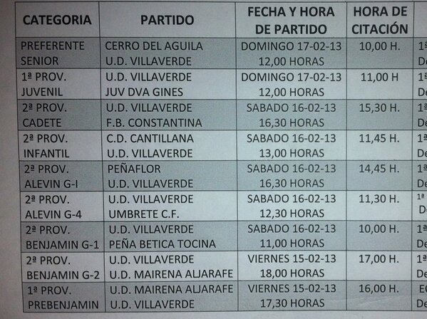 Horarios <a href="/UDVillaverde/">UDVillaverde</a>
