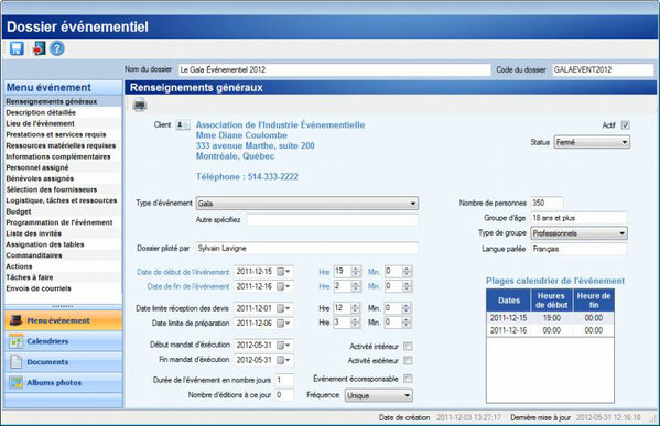 Gestion d'événements - Exemple d'un dossier d'un projet d'organisation d'événement.