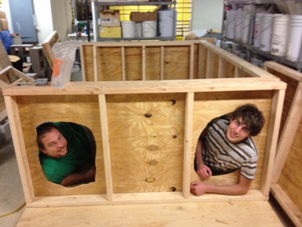 USF_Karst's tweet photo. Building our @CaveSim continues today. Constrictions are cut: Miah is on the left and Blake on the right. http://t.co/lsweYqsj