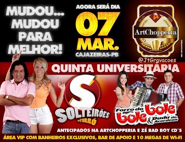 Ze_Filho_Cds's tweet photo. Dia 07/03 Teem @solteiroes_ @zecantora3 @_TatyGirl &amp; @Bolebole01 na @ArtChoperiacz http://t.co/328KqzQFQt