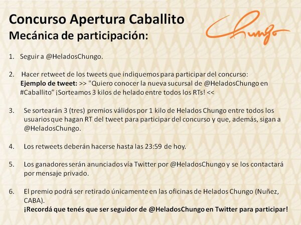 HeladosChungo's tweet photo. ¡Sorteamos 3 kilos de helado entre todos los RTs! "Quiero conocer la nueva sucursal de @HeladosChungo en #Caballito“. http://t.co/6uaoLCIW