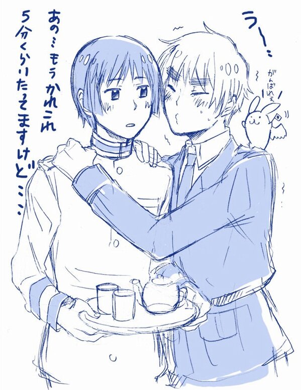 @jyaagi アサヒ音也さんお届けものですー!(^ω^)朝菊を私の第一印象で描いてみました!!アーサーは何攻めなんです先生! 