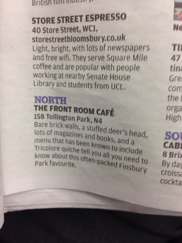stroudgreen's tweet photo. Great to see the Front Room named as one of London's top ten cafes in the Standard today!! http://t.co/ochn09giF0