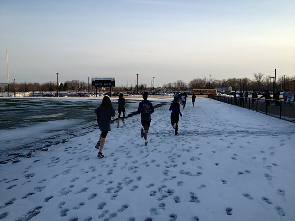 Think snow on the track will stop the sprinters from getting in their repeat 150's? Nope. #puredetermination