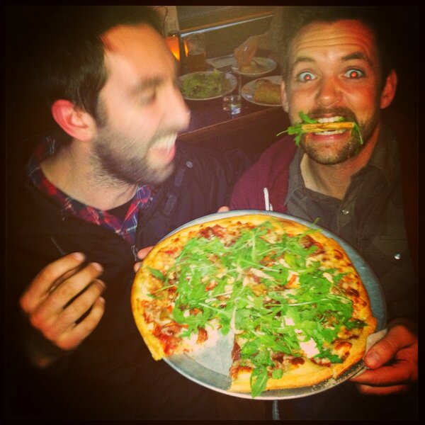 Bacon, arugula, red bell peppers, roasted garlic and Chevre are all up in this joint!