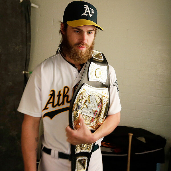 Josh Reddick takes birthday picture with WWE Championship belt (Photos)