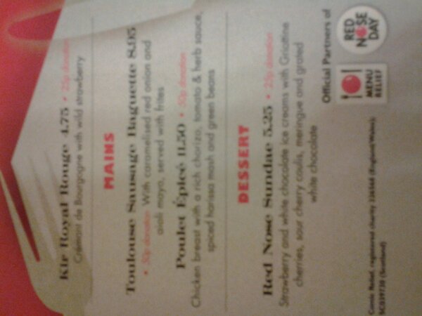 #CafeRouge @ Cheshire Oaks now has a tasty mini menu to raise money for #comicrelief #menurelief #rednoseday