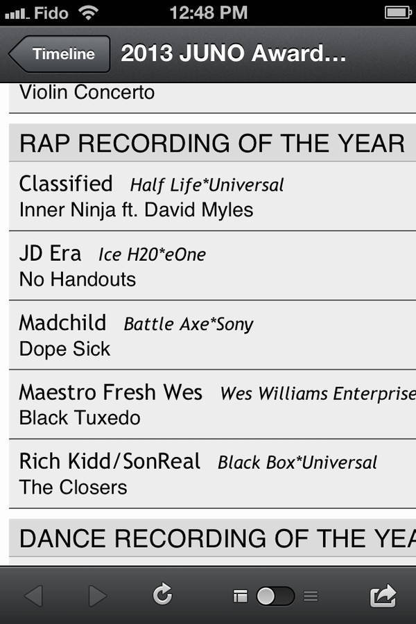 JJisJeni's tweet photo. #RapRecording #2013JunoNominees CONGRATS BOYS!! @richkiddbeats @jdera @MaestroFreshWes @MadChild57 @classified http://t.co/tNYC1y4q