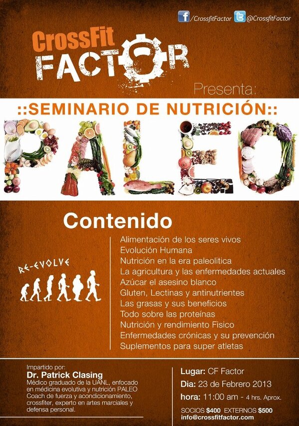 alfredocanales's tweet image. Seminario de Nutrición Paleo impartido por el @DrClasing en @CrossfitFactor este Sábado. Ultimo en Monterrey #viveRX