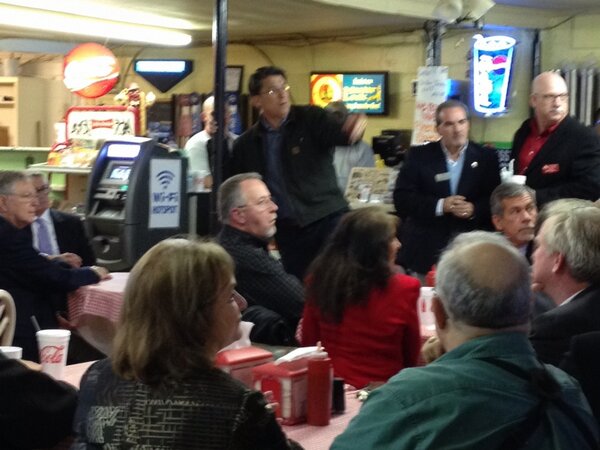 Gov McCory at cafe in Clayton to hear from the public.  #nbc17, ncpol