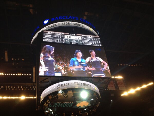 Brooklyn_Castle's tweet photo. Rochelle on the Jumbotron! She was honored at tonight's #BrooklynNets game. http://t.co/aHgBu3BI