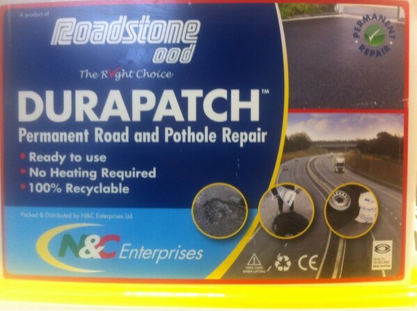 dave_enzo1's tweet image. Durapatch! Permanent road and pothole filler, Amazing product, easy to use, can be driven over immediately after use,