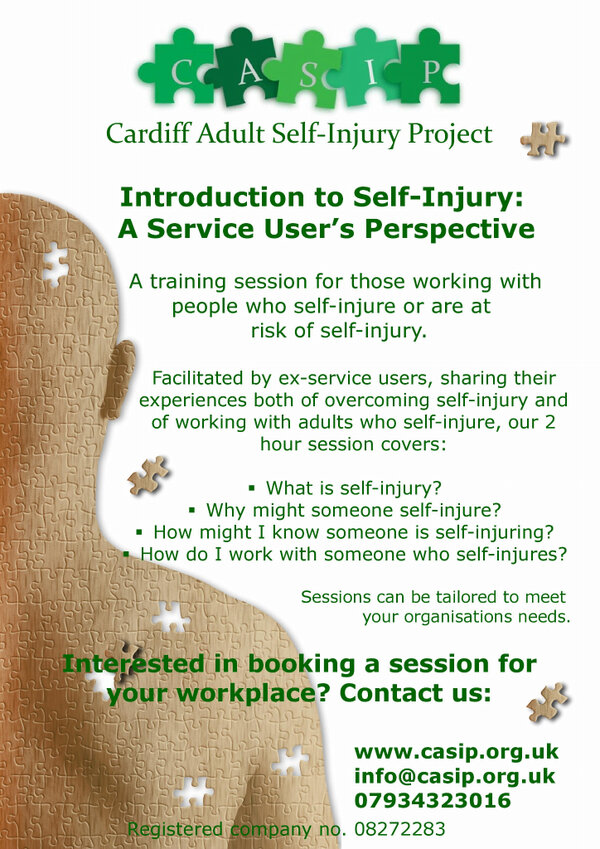 casipcardiff's tweet image. ...and here is our training poster! We offer training to those who work with people who self-injure. #CASIP #training