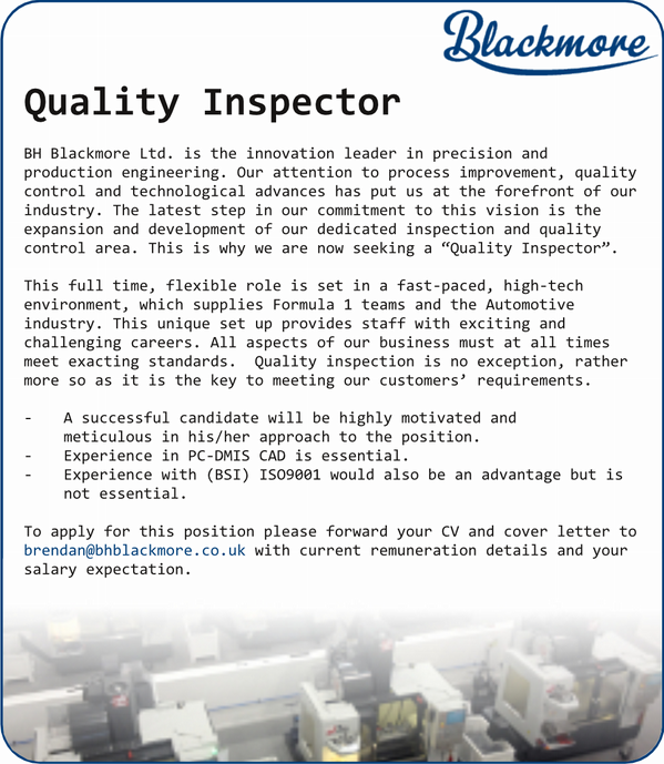 BHBlackmore's tweet photo. We are now looking for a Quality Inspector for our Kidlington, Oxfordshire location. Ad attached. #job #engineering http://t.co/btx5ckUr