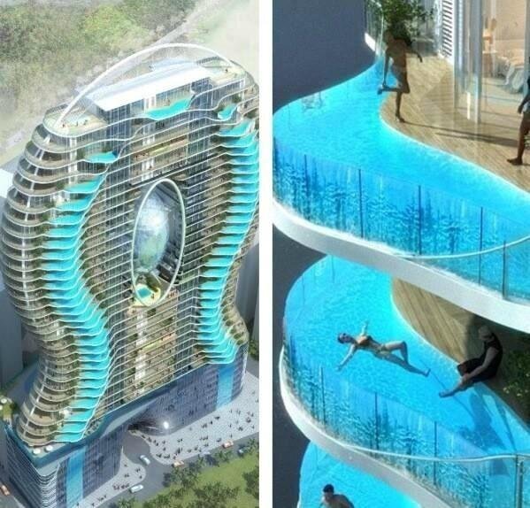 RyanNomados's tweet image. Swimming balconies in Mumbai. Each room has its own pool.