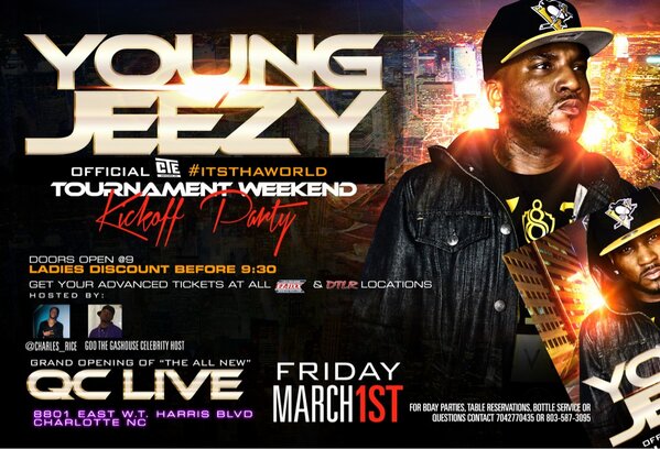 Southeastprod's tweet photo. @Southeastprod: YOUNG JEEZY AND CTE WORLD HOSTS #ItsThaWorld takeover Charlotte CIAA WEEKEND MAR 1st @ QC Live http://t.co/K00rlM82