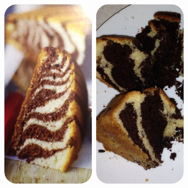 EmmaRushArt's tweet image. On the left @LorrainePascale 's #Zebra #cake on the right Emma Rush's version #SquashedZebra #Burnt :-/