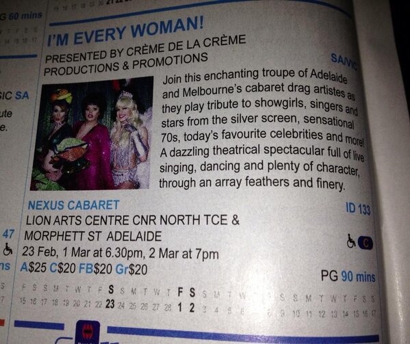 mollymorphine's tweet photo. Dress rehearsal tonight! The excitement begins! I'M EVERY WOMAN! @adelaide_fringe @NexusArts #imeverywoman http://t.co/8eTQc2EH0w