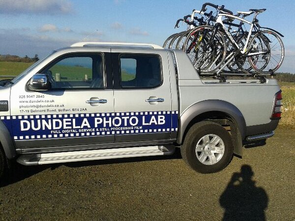 Wagon loaded and ready to go from Cairnryan! Lets hope this sun stays! #mnd bikeformike.co.uk