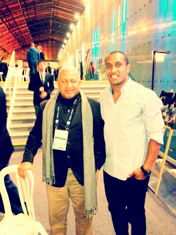 J_Rokocoko's tweet photo. Was surprised to see Fiji PM at out game last week in Paris.. http://t.co/evOHzoTG1x