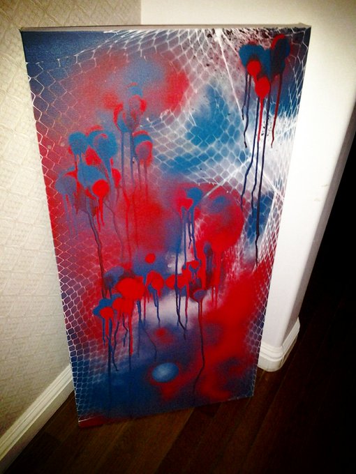 Something new.. not done yet.Ideas? Suggestions? Buyer request?   18X36IN SPRAY PAINT ON CANVAS. UNDER